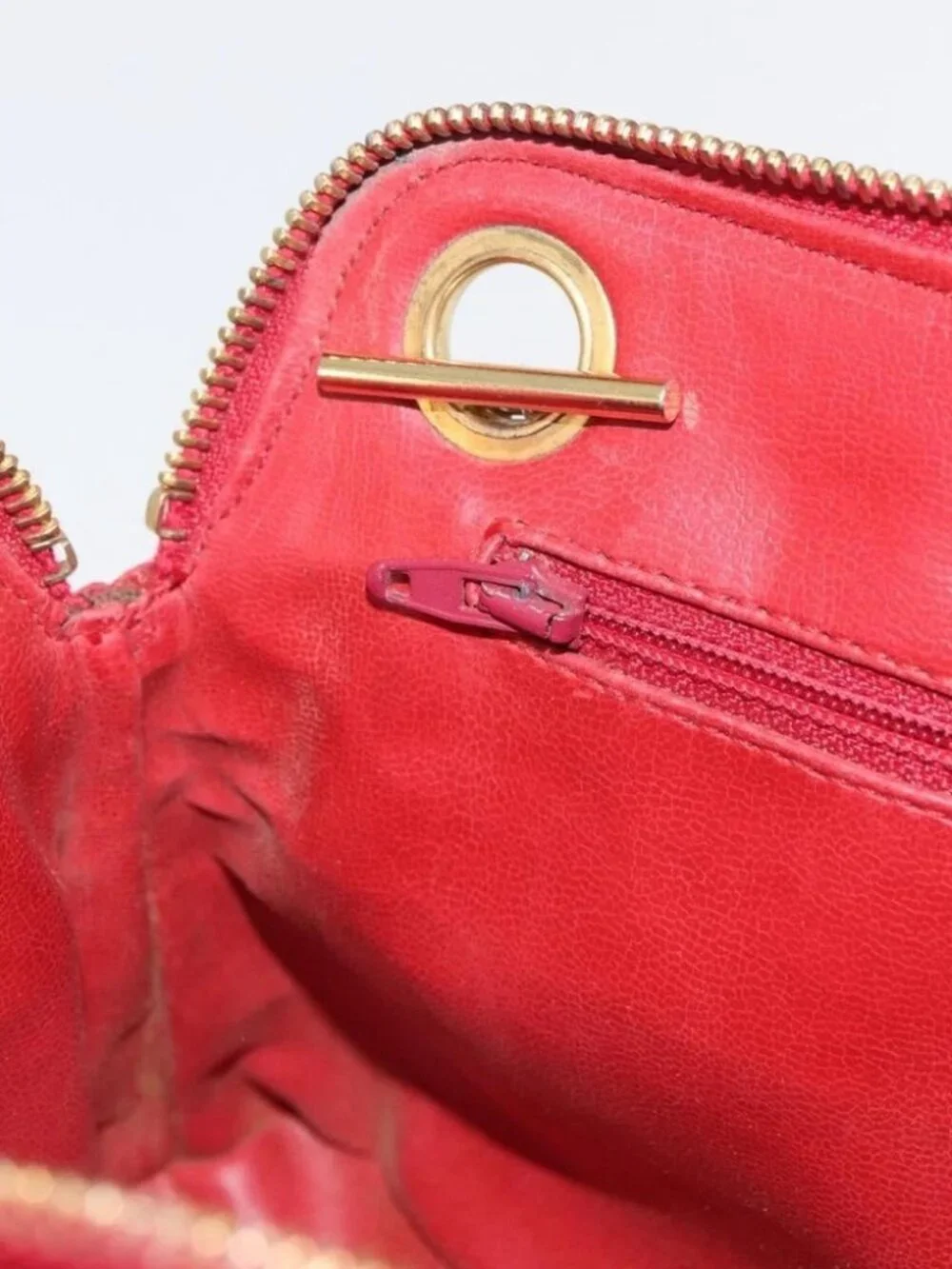 CHANEL Matelasse Chain Shoulder Bag Lamb Skin Red Gold CC Auth 176873